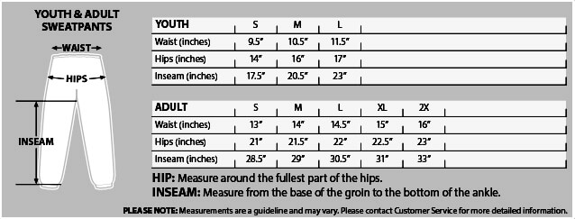 champion sweatpant size chart
