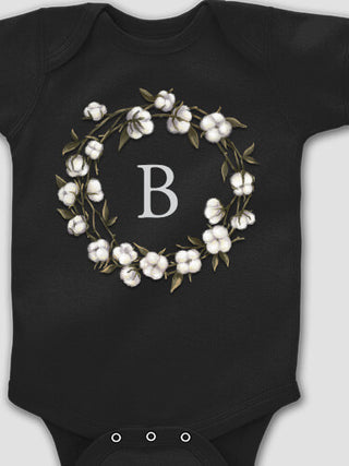Cotton Wreath Monogram : Printed Baby Bodysuits