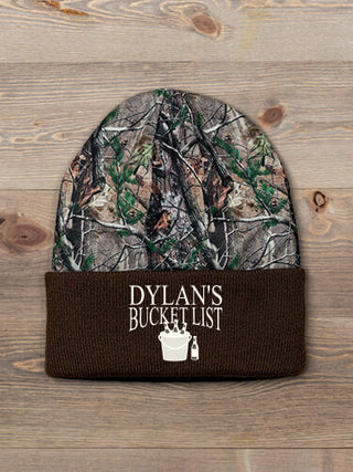 Bucket List : Embroidered 2-Tone Camo Cuffed Beanie