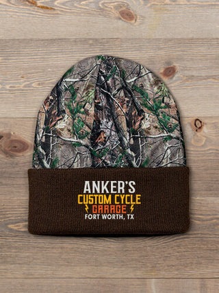 Custom Cycle Garage BP : Embroidered 2-Tone Camo Cuffed Beanie