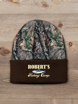Fishing Camp : Embroidered 2-Tone Camo Cuffed Beanie