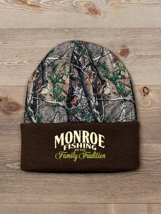 Fishing Family Tradition : Embroidered 2-Tone Camo Cuffed Beanie