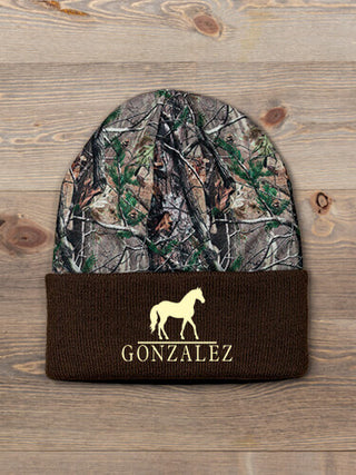 Horse : Embroidered 2-Tone Camo Cuffed Beanie