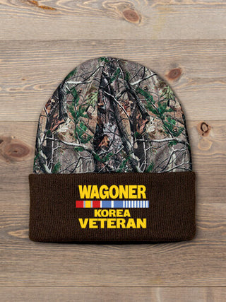 Korea Veteran : Embroidered 2-Tone Camo Cuffed Beanie