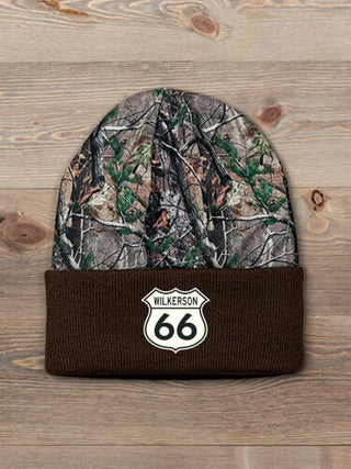 Route 66 : Embroidered 2-Tone Camo Cuffed Beanie