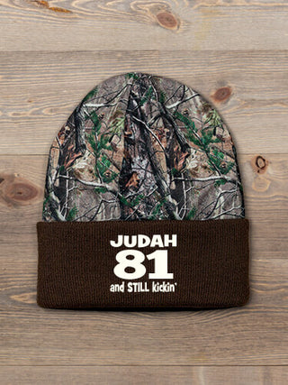 Still Kicking : Embroidered 2-Tone Camo Cuffed Beanie