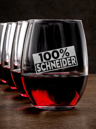 100 Percent : Stemless Wine Glasses - Engraved