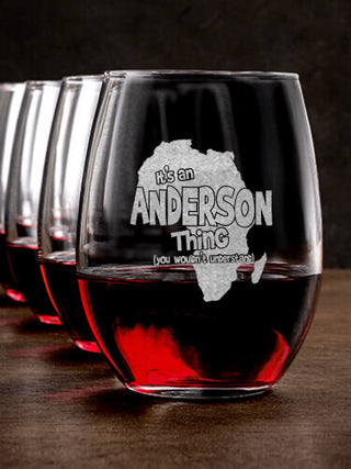 African American Thing : Stemless Wine Glasses - Engraved