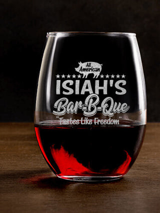 All American BBQ : Stemless Wine Glasses - Engraved