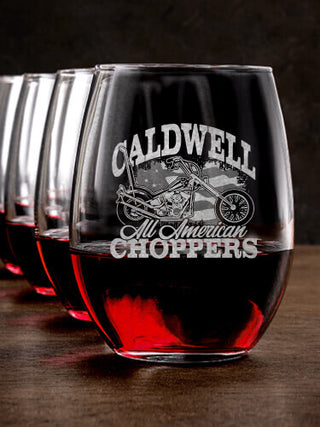 All American Choppers : Stemless Wine Glasses - Engraved