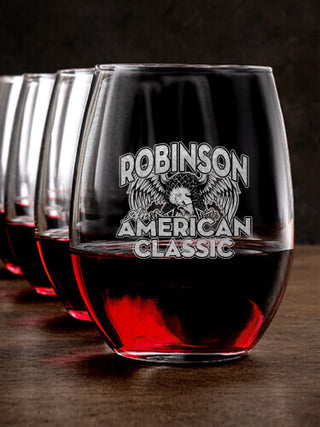 American Classic : Stemless Wine Glasses - Engraved