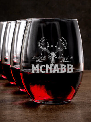 American Hunter : Stemless Wine Glasses - Engraved
