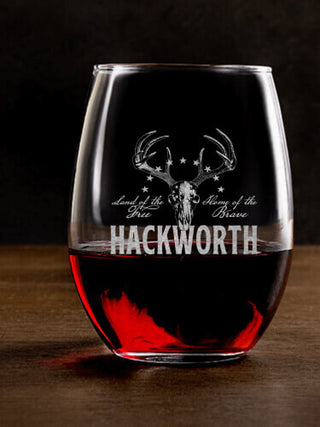 American Hunter : Stemless Wine Glasses - Engraved