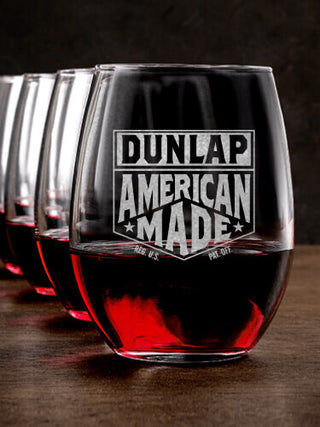 American Made : Stemless Wine Glasses - Engraved