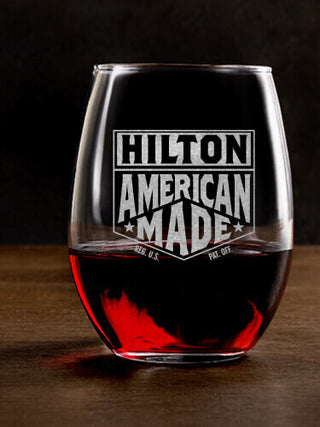 American Made : Stemless Wine Glasses - Engraved