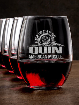 American Muscle : Stemless Wine Glasses - Engraved