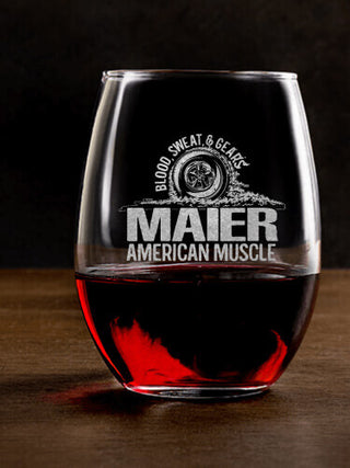American Muscle : Stemless Wine Glasses - Engraved