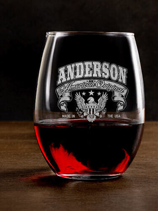 American Original : Stemless Wine Glasses - Engraved