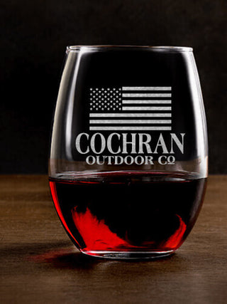 American Outdoor Company : Stemless Wine Glasses - Engraved