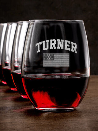 American Varsity : Stemless Wine Glasses - Engraved