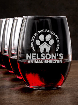 Animal Shelter : Stemless Wine Glasses - Engraved