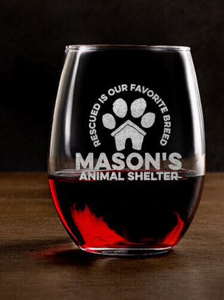 Animal Shelter : Stemless Wine Glasses - Engraved