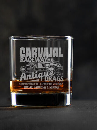 Antique Drag Race : Rocks Glasses - Engraved