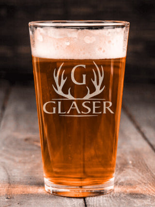 Antler Monogram : Pint Glasses - Engraved