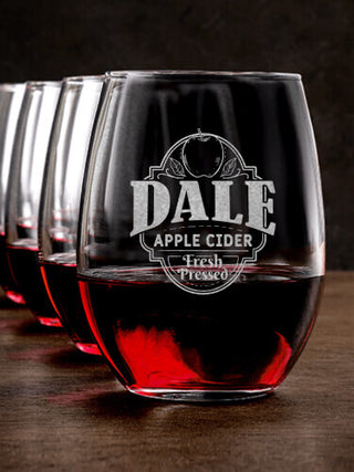 Apple Cider : Stemless Wine Glasses - Engraved