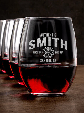 Authentic Brand : Stemless Wine Glasses - Engraved