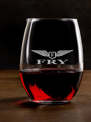 Aviation Monogram : Stemless Wine Glasses - Engraved