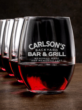 Backyard Bar and Grill : Stemless Wine Glasses - Engraved