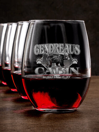 Bear Cabin : Stemless Wine Glasses - Engraved