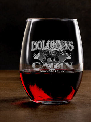 Bear Cabin : Stemless Wine Glasses - Engraved