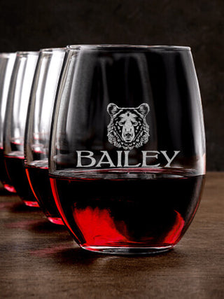 Bear : Stemless Wine Glasses - Engraved