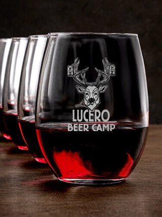 Beer Camp : Stemless Wine Glasses - Engraved