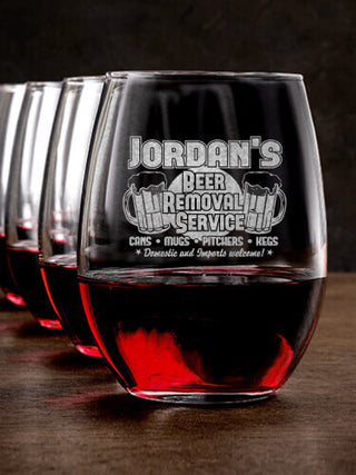 Beer Removal : Stemless Wine Glasses - Engraved