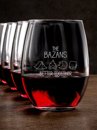 Better Together Camping : Stemless Wine Glasses - Engraved