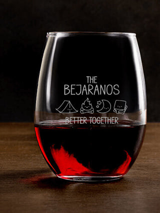 Better Together Camping : Stemless Wine Glasses - Engraved