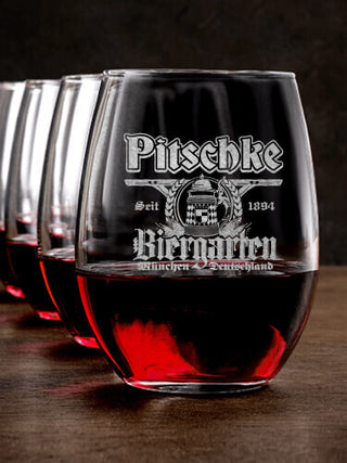 Biergarten : Stemless Wine Glasses - Engraved