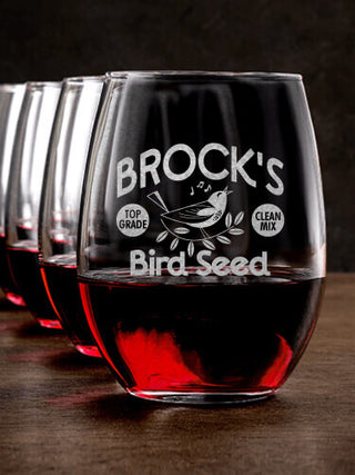 Bird Seed : Stemless Wine Glasses - Engraved