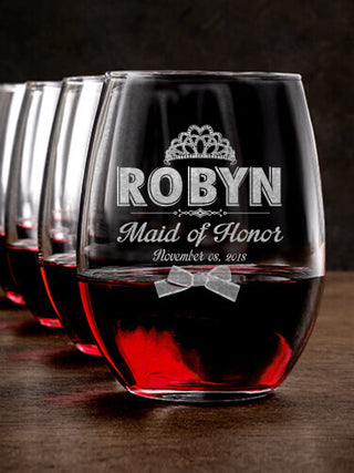 Bridal Party Girls : Stemless Wine Glasses - Engraved