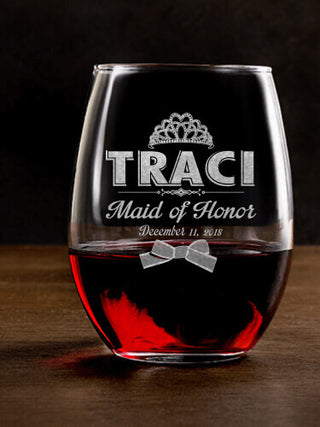 Bridal Party Girls : Stemless Wine Glasses - Engraved