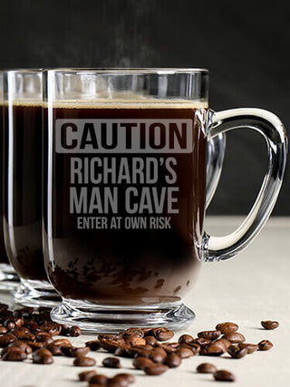 Caution Man Cave : Coffee Mugs - Engraved