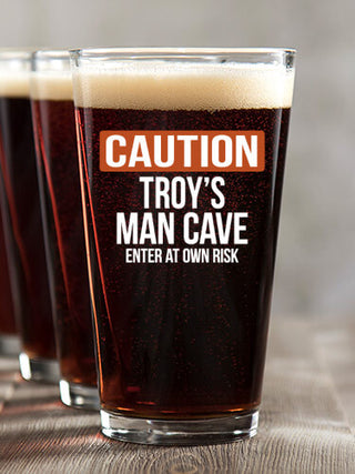 Caution Man Cave : Pint Glasses - Color Printed
