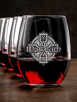 Celtic Cross : Stemless Wine Glasses - Engraved