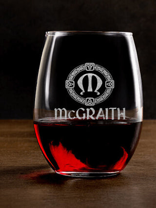 Celtic Wreath Monogram : Stemless Wine Glasses - Engraved