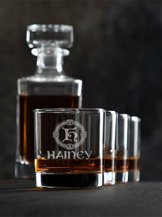 Celtic Wreath Monogram : Decanter Rocks Glass Gift Sets - Engraved