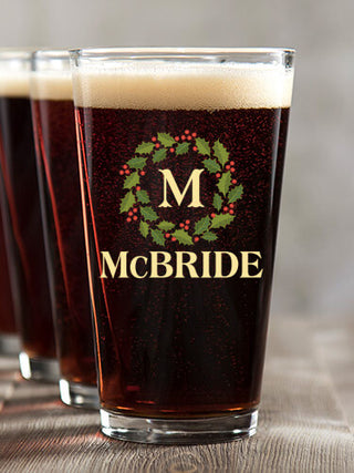 Christmas Monogram : Pint Glasses - Color Printed