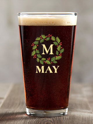 Christmas Monogram : Pint Glasses - Color Printed